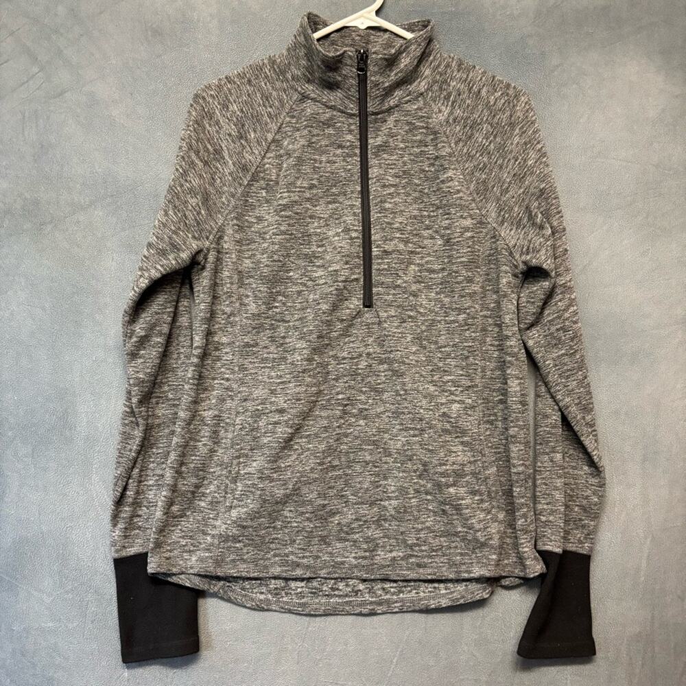 SO Gray Marled Half Zip Fleece Pullover Thumbholes Size Large Athleisure Comfy